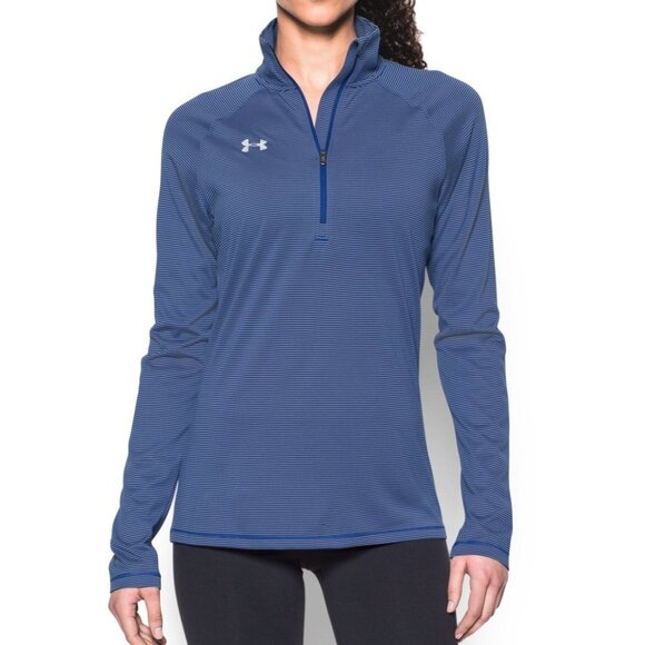 Under Armour Royal Steel Micro Stripe Tech 1/4 Zip - Picture 1 of 9